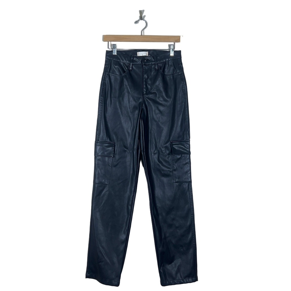 NWT Altar'd State Faux Leather Solid Cargo Pants Black Edgy Utility Size 27/5